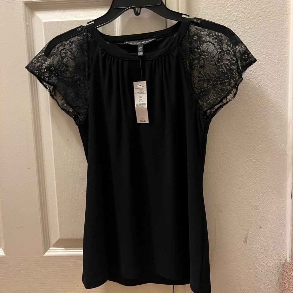 White House Black Market Lace Flutter Sleeve Top